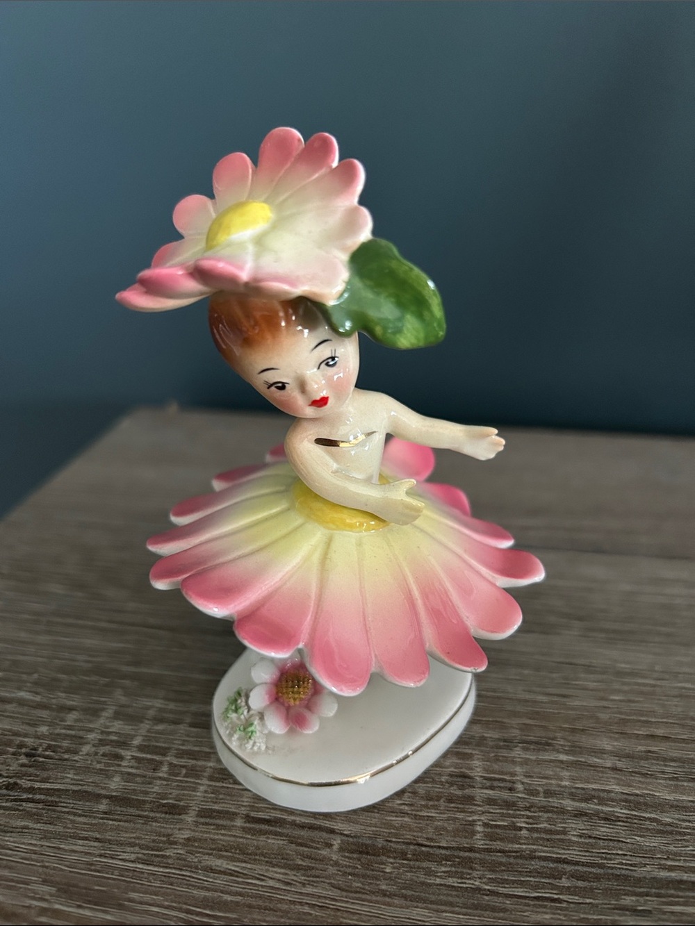 VTG Geo Z Lefton Balerina Flower Girl Pink Rose Japan Ceramic Signed 1957